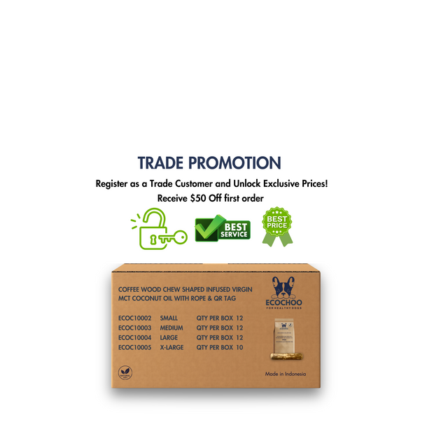 Coffee Wood Chewwith Rope & QR Tag (35 Packs Shaped)