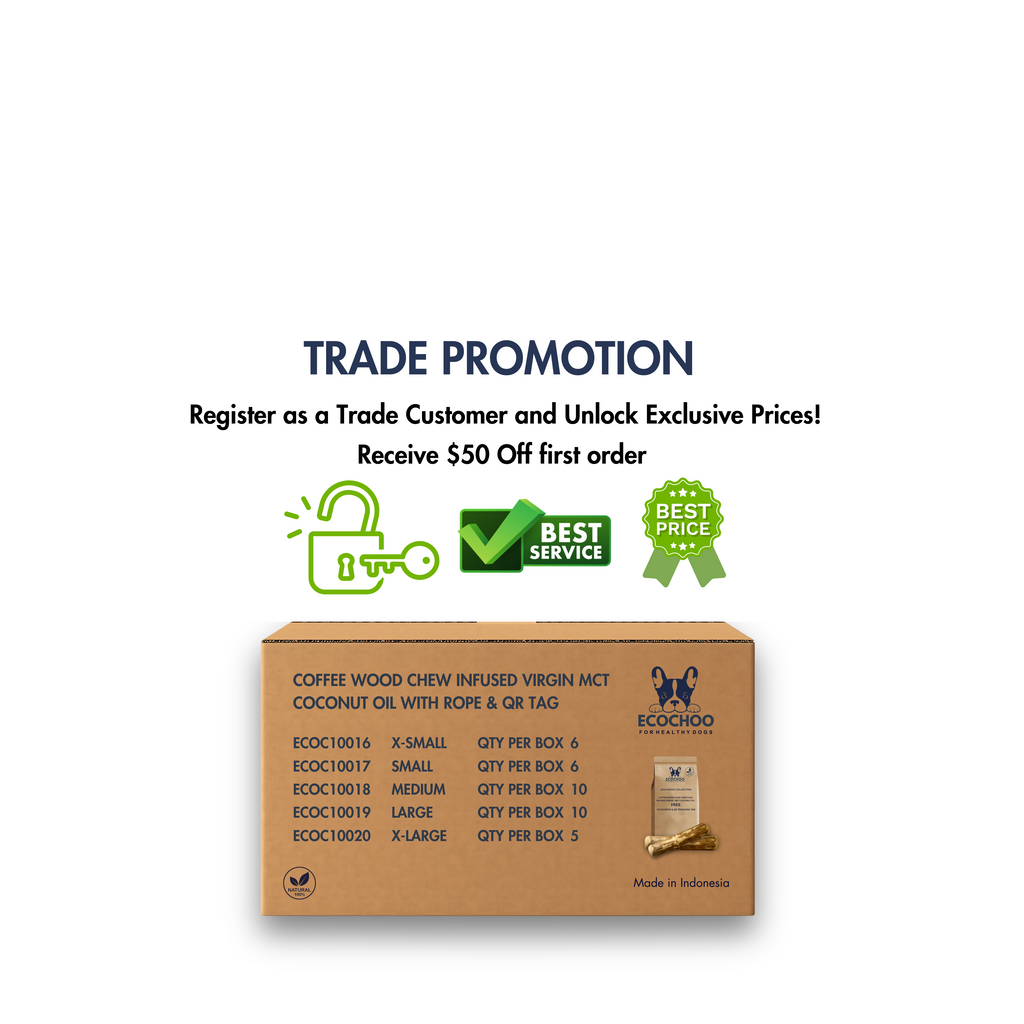 Coffee Wood Chew with Rope & QR Tag (37 Packs Twin Pack)