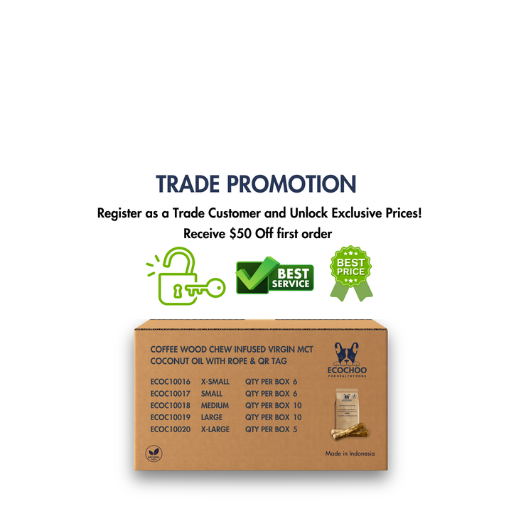 Coffee Wood Chew with Rope & QR Tag (37 Packs Twin Pack)