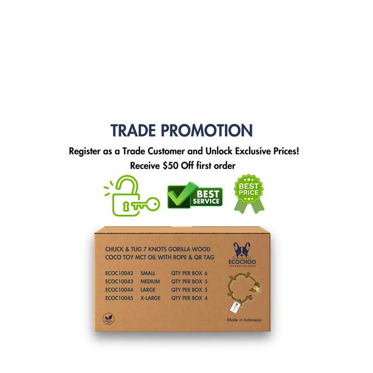 Chuck & Tug 7 Knots Gorilla Wood Coco Toy with Rope & QR Tag (20 Packs)