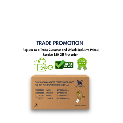 Chuck & Tug 4 Knots Coffee Wood Coco Tug Toy with Rope & QR Tag (24 Packs)