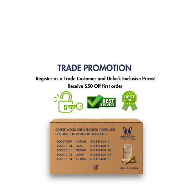 Coffee Wood Chew  with Rope & QR Tag (35 Packs Three Pack)