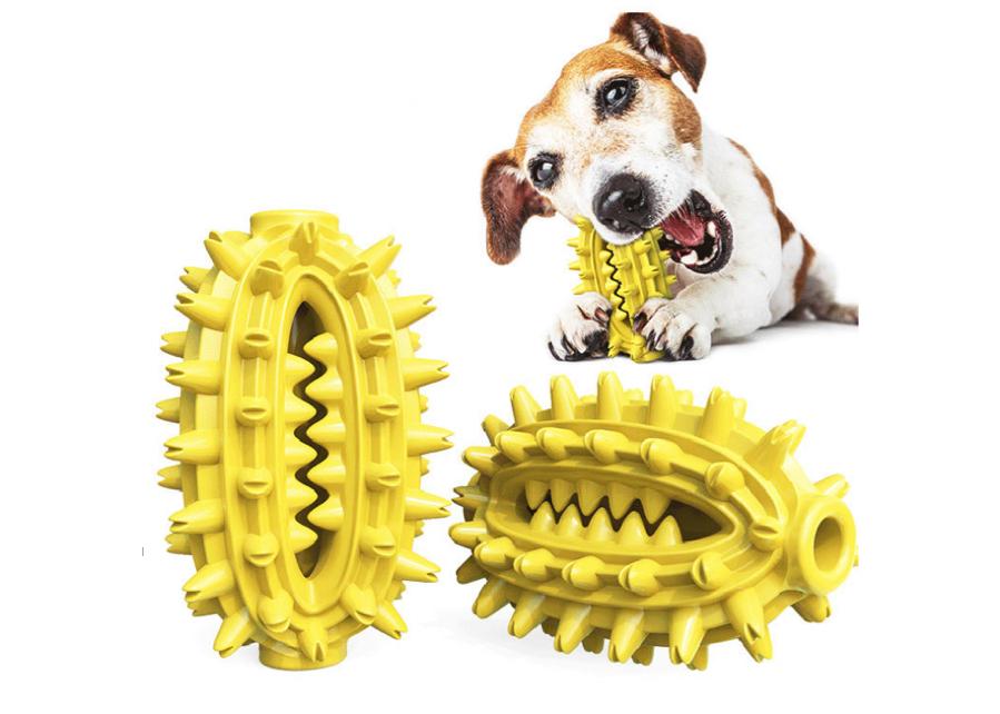 Yellow rubber dog chew toys tooth cleaning